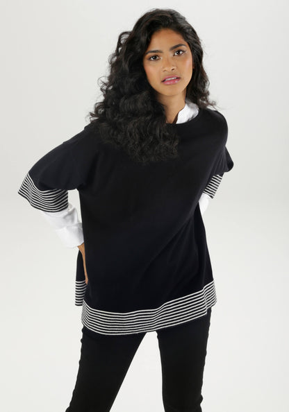 Aniston | Dames | Gebreide trui "Poncho stijl" | Zwart