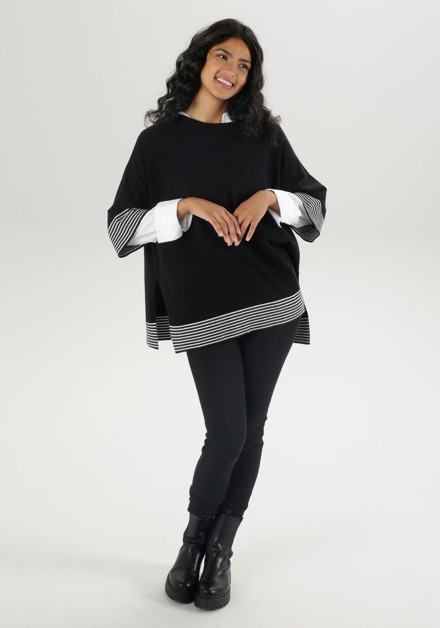 Aniston | Dames | Gebreide trui "Poncho stijl" | Zwart