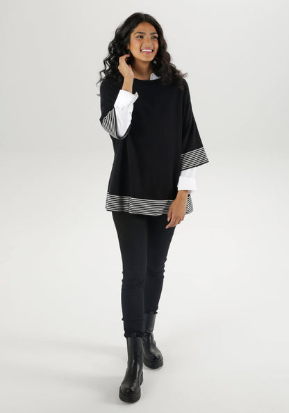 Aniston | Dames | Gebreide trui "Poncho stijl" | Zwart