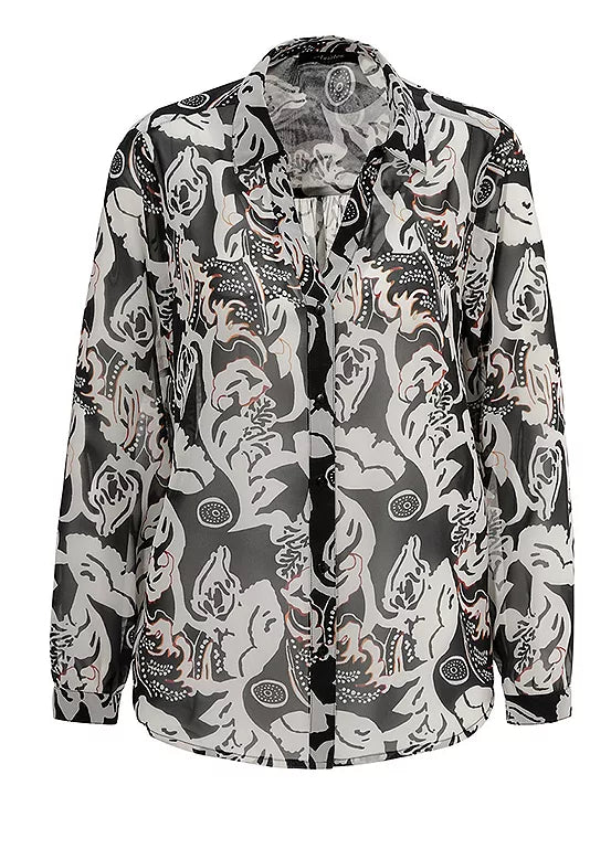 Aniston | Dames | Blouse  | Soepelvallend | Bloemenprint | Zwart - off white