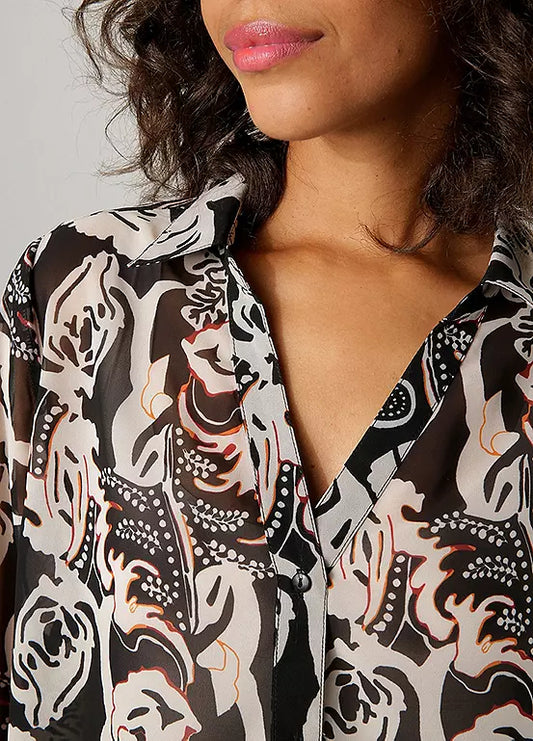 Aniston | Dames | Blouse  | Soepelvallend | Bloemenprint | Zwart - off white