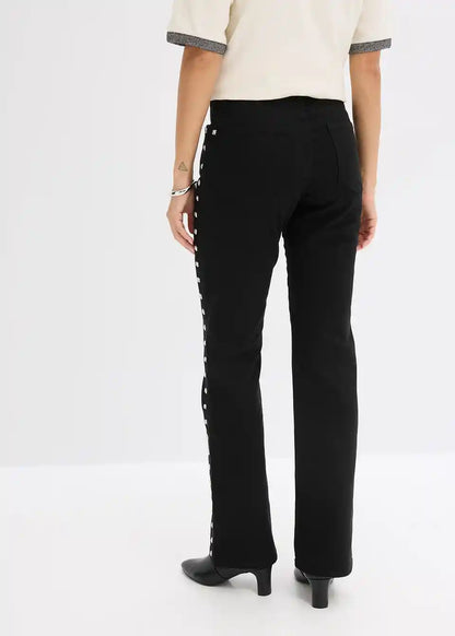 Jeans | Dames | Sierlijke studs | High waist | Zwart