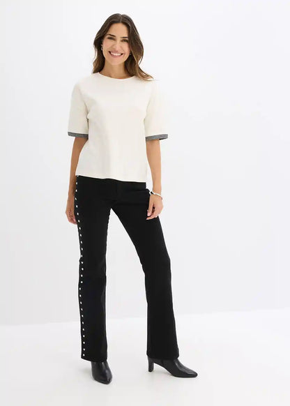 Jeans | Dames | Sierlijke studs | High waist | Zwart