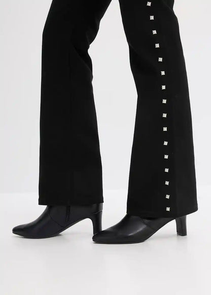 Jeans | Dames | Sierlijke studs | High waist | Zwart