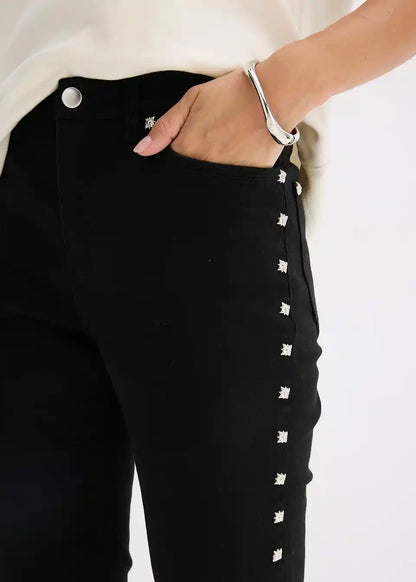 Jeans | Dames | Sierlijke studs | High waist | Zwart