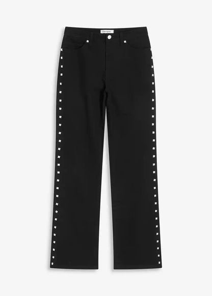 Jeans | Dames | Sierlijke studs | High waist | Zwart