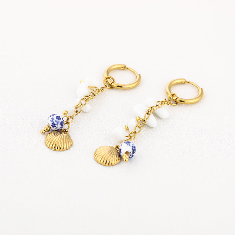 Sunset Fashion | Ketting Oorbellen Set " Schelp" | 2 delig | Stainless steel - Blauw