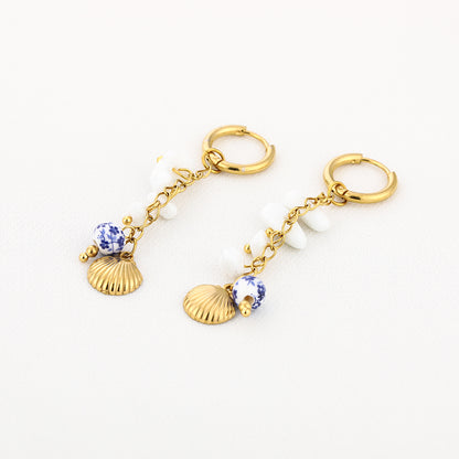Sunset Fashion | Ketting Oorbellen Set " Schelp" | 2 delig | Stainless steel - Blauw