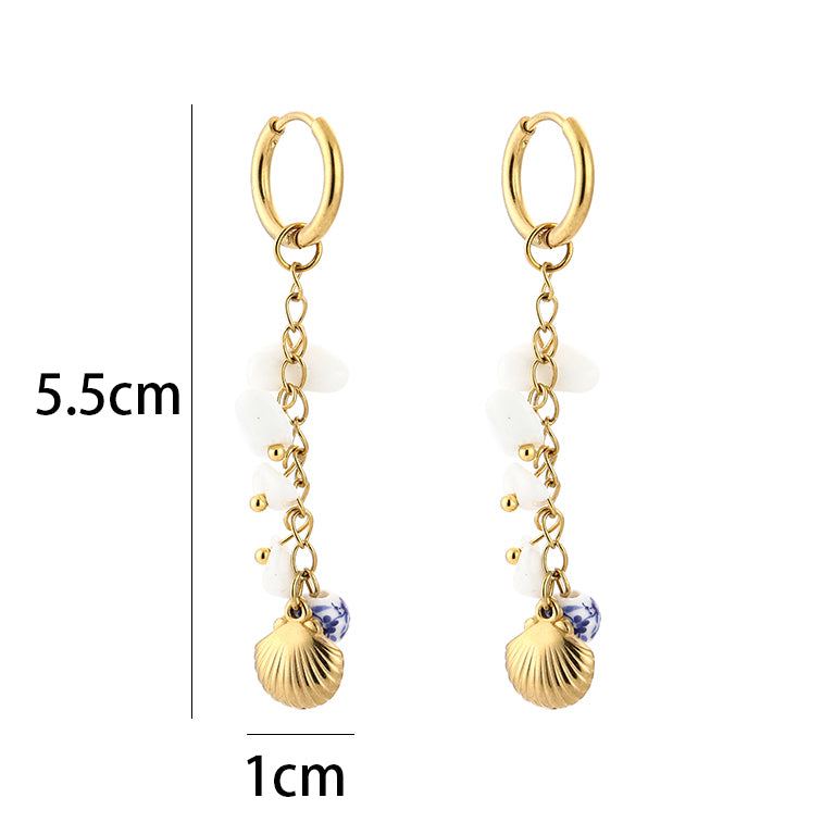 Sunset Fashion | Ketting Oorbellen Set " Schelp" | 2 delig | Stainless steel - Blauw