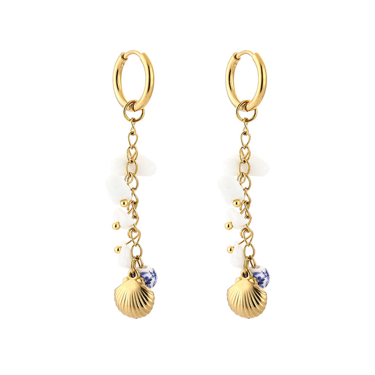 Sunset Fashion | Ketting Oorbellen Set " Schelp" | 2 delig | Stainless steel - Blauw
