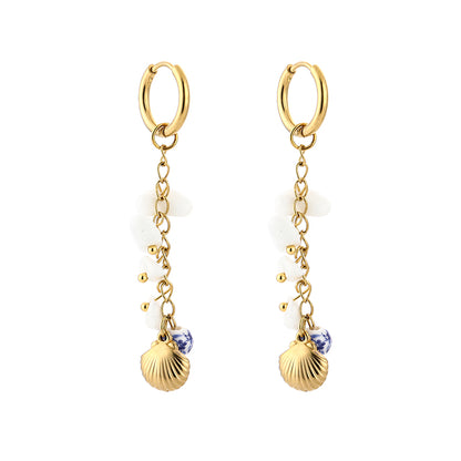 Sunset Fashion | Ketting Oorbellen Set " Schelp" | 2 delig | Stainless steel - Blauw