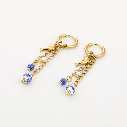 Sunset Fashion | Ketting Oorbellen Set " Zee" | 2 delig | Stainless steel - Blauw