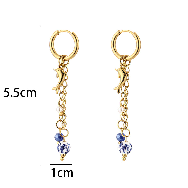 Sunset Fashion | Ketting Oorbellen Set " Zee" | 2 delig | Stainless steel - Blauw