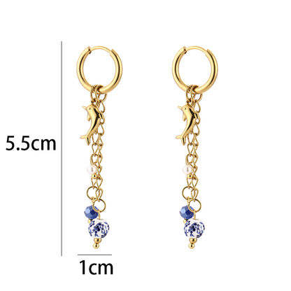 Sunset Fashion | Ketting Oorbellen Set " Zee" | 2 delig | Stainless steel - Blauw