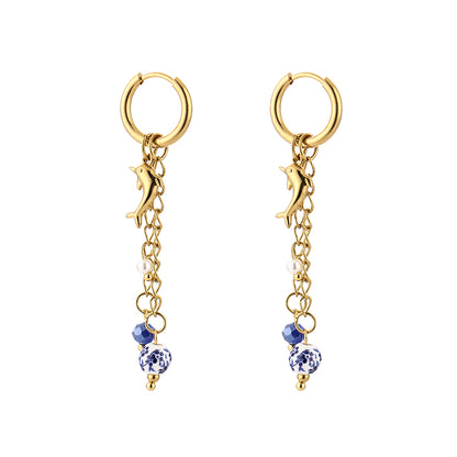 Sunset Fashion | Ketting Oorbellen Set " Zee" | 2 delig | Stainless steel - Blauw