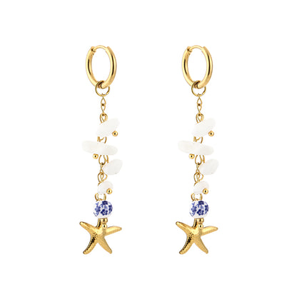 Sunset Fashion | Ketting Oorbellen Set " Zeester" | 2 delig | Stainless steel - Blauw