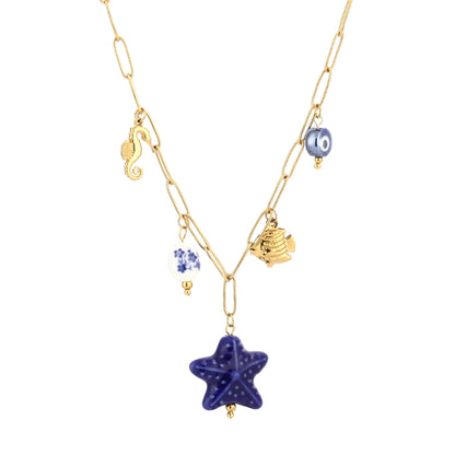 Sunset Fashion | Ketting Oorbellen Set " Zee" | 2 delig | Stainless steel - Blauw