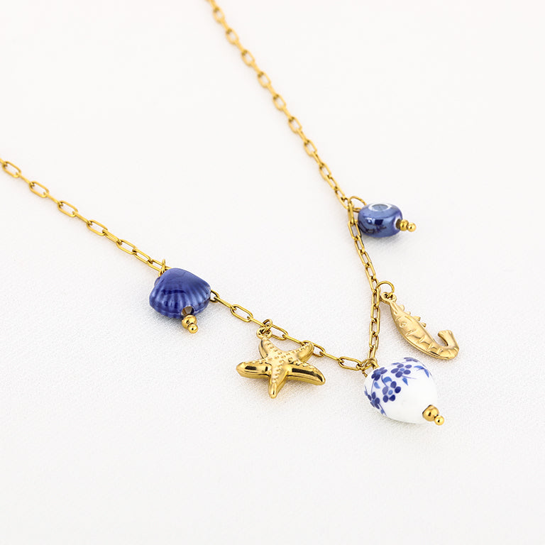 Sunset Fashion | Ketting Oorbellen Set " Ster" | 2 delig | Stainless steel - Blauw