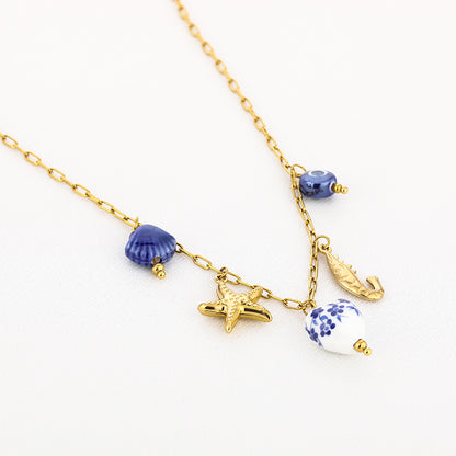 Sunset Fashion | Ketting Oorbellen Set " Zeester" | 2 delig | Stainless steel - Blauw