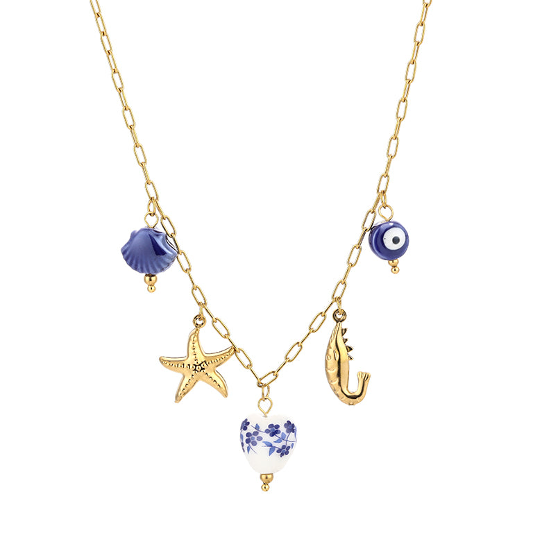 Sunset Fashion | Ketting Oorbellen Set " Ster" | 2 delig | Stainless steel - Blauw