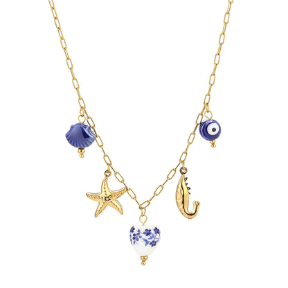 Sunset Fashion | Ketting Oorbellen Set " Zeester" | 2 delig | Stainless steel - Blauw