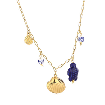 Sunset Fashion | Ketting Oorbellen Set " Schelp" | 2 delig | Stainless steel - Blauw