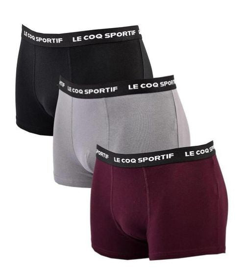 Le Coq Sportif | Heren | Boxershorts 3 Pack | Cotton Stretch | Zwart/Grijs/Bordeaux | Comfortabele boxers