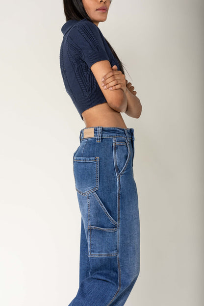 Nina Carter | Dames | Worker carpenter Jeans | Medium Denim