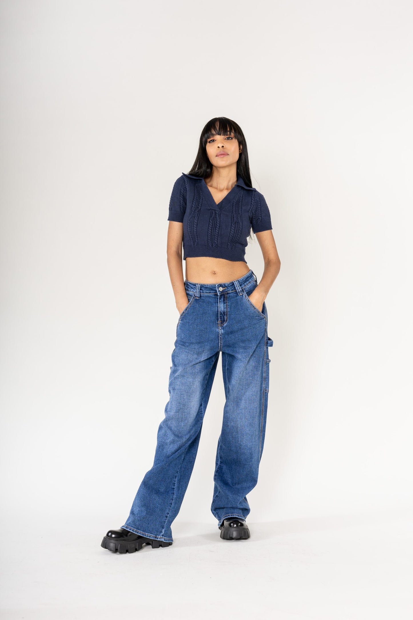 Nina Carter | Dames | Worker carpenter Jeans | Medium Denim