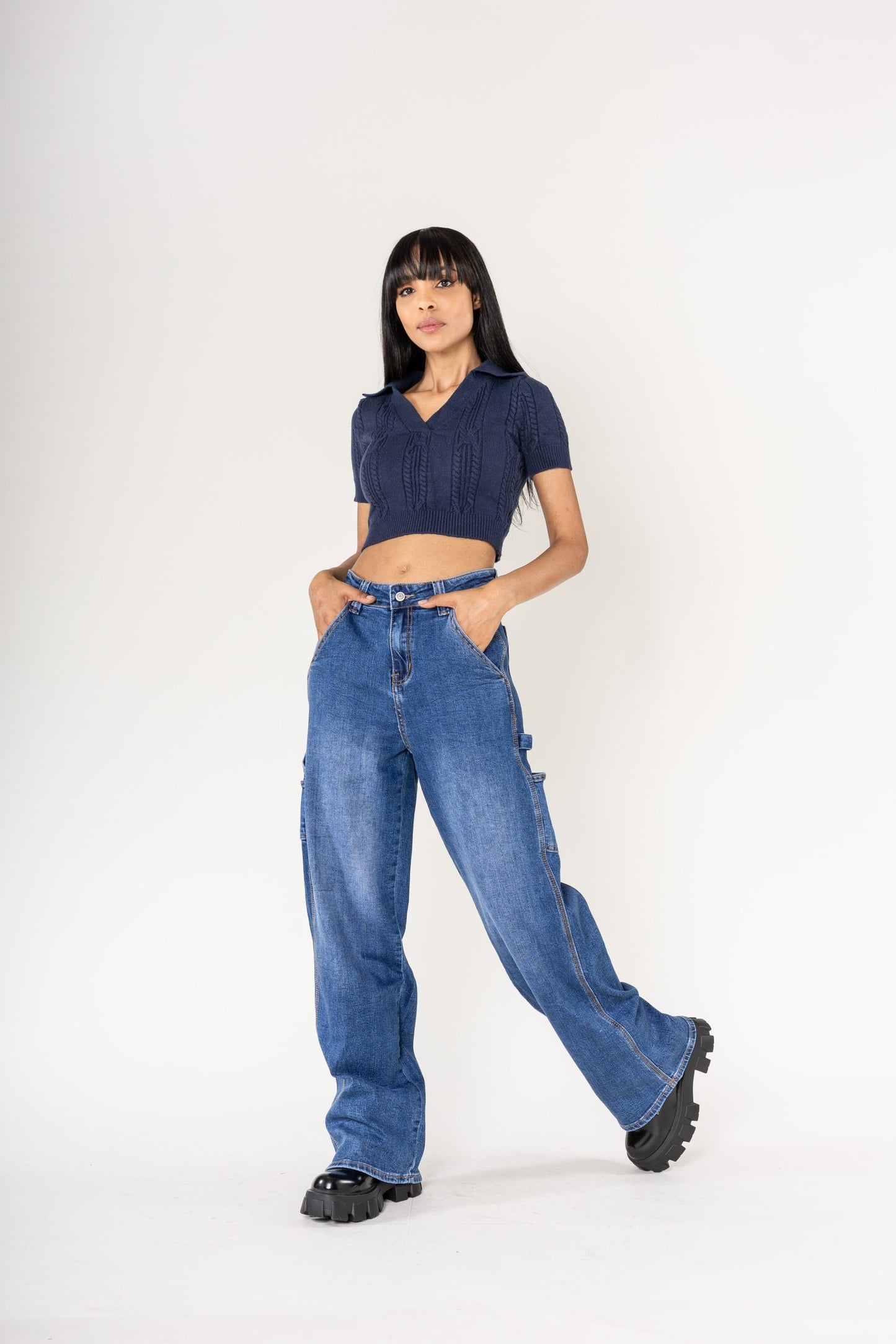 Nina Carter | Dames | Worker carpenter Jeans | Medium Denim