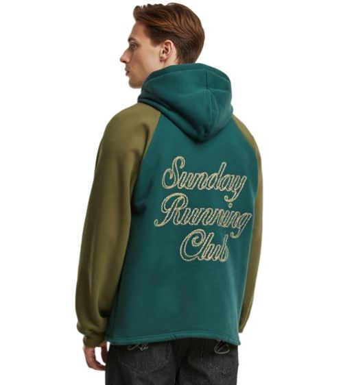 Another Cotton Lab | Heren | Hoodie | Sunday Running | Groen | Comfortabele Regular Fit Sweater met Print