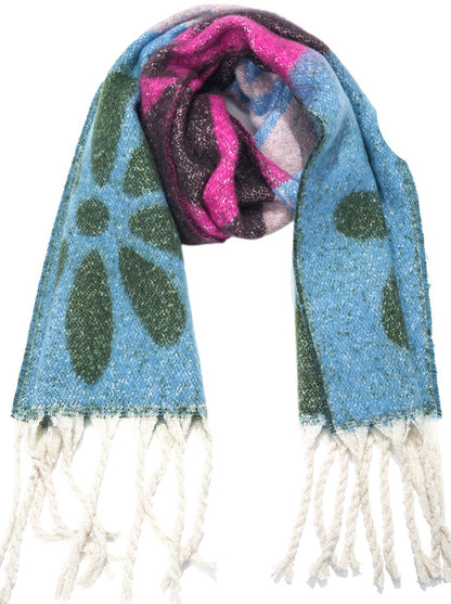 Sjaal  | Bloemen design | Blauw Groen Multi | 190x40 cm. | Zacht en