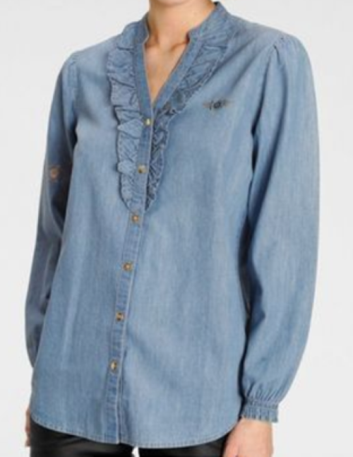 Tom Tailor | Dames | Denim shirt met pofmouwtje en ruffle kraagje