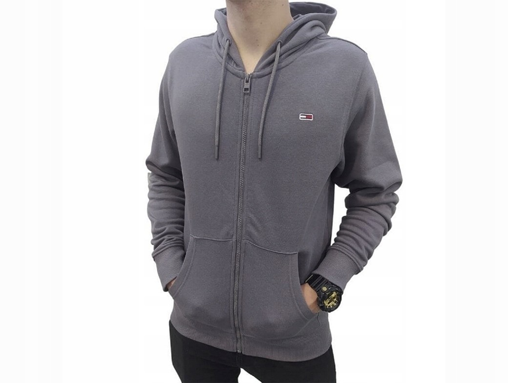 Tommy Jeans | Heren | Hoodie met rits | Flagpatch logo | Grijs