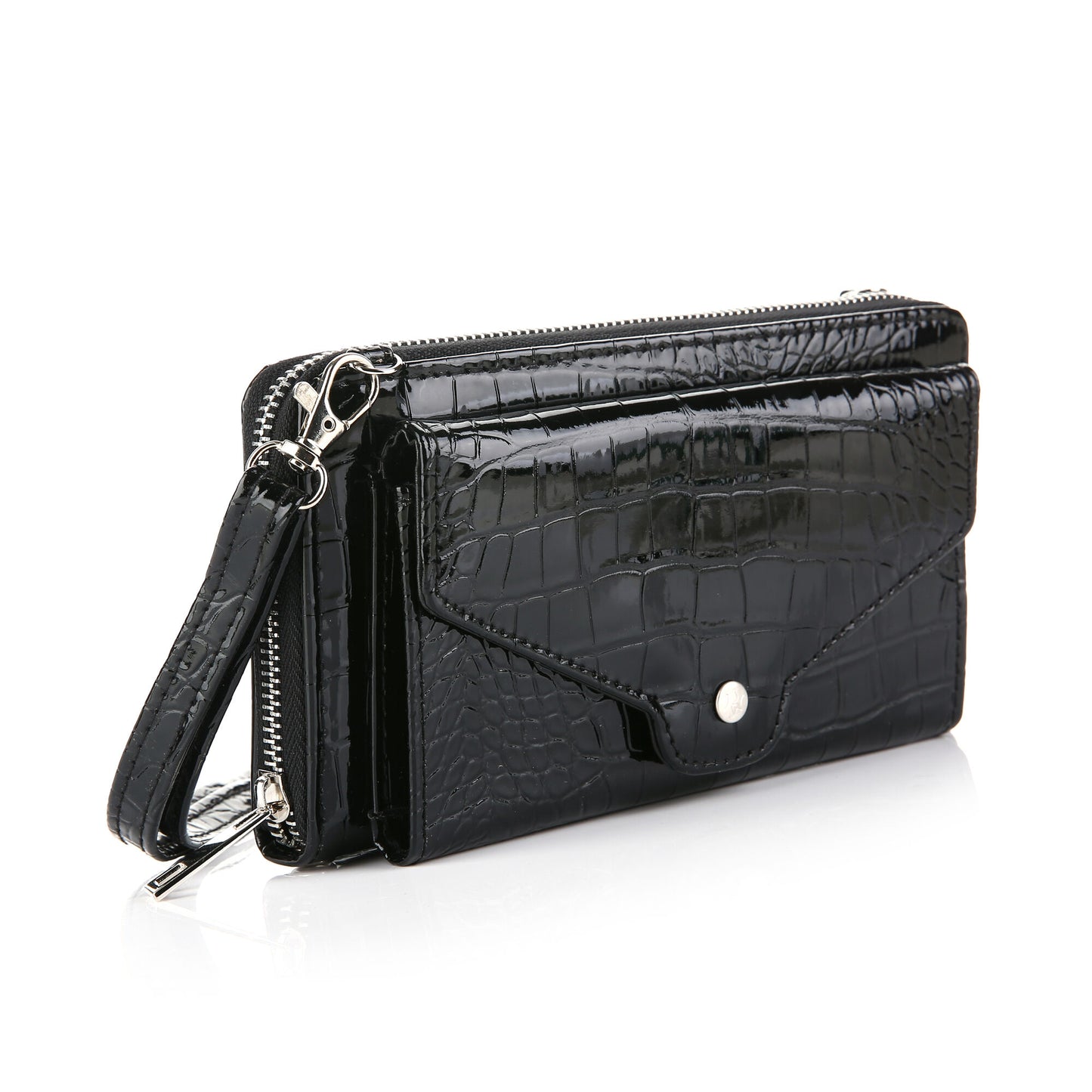 Schoudertasje - telefoontasje - Portemonnee | Crossbody | Kroko lak  | Khaki