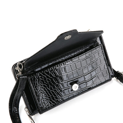 Schoudertasje - telefoontasje - Portemonnee | Crossbody | Kroko lak  | Khaki