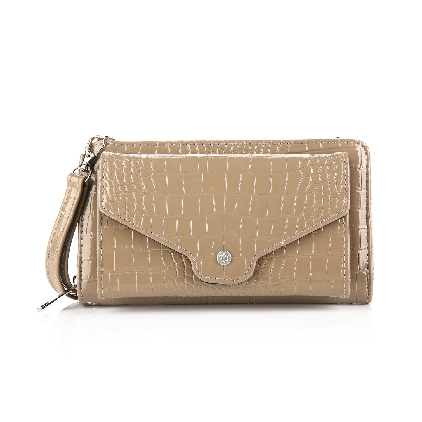 Schoudertasje - telefoontasje - Portemonnee | Crossbody | Kroko lak  | Khaki