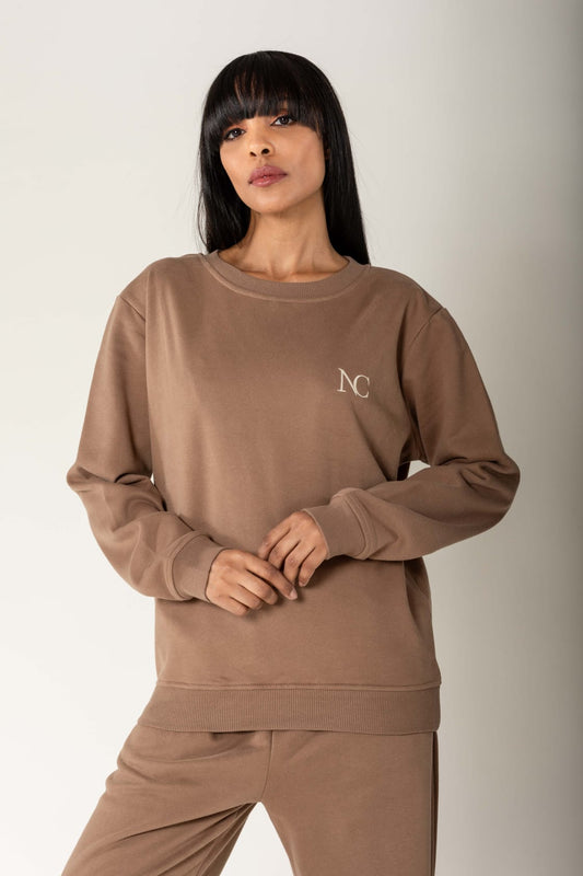 Nina Carter | Dames | Huispak - Jogging pak | aangesloten pijpen | 2 delig | Bruin- Taupe