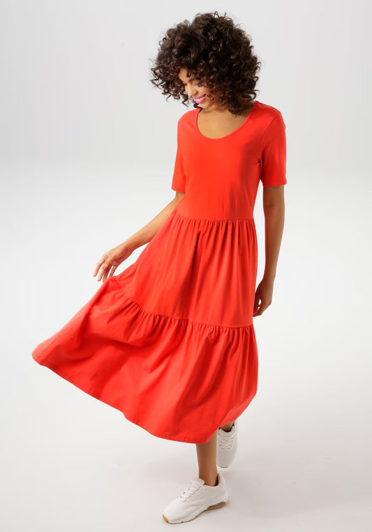 Aniston | Dames | Jurk | Jersey | Soepel en zwierig | Rood