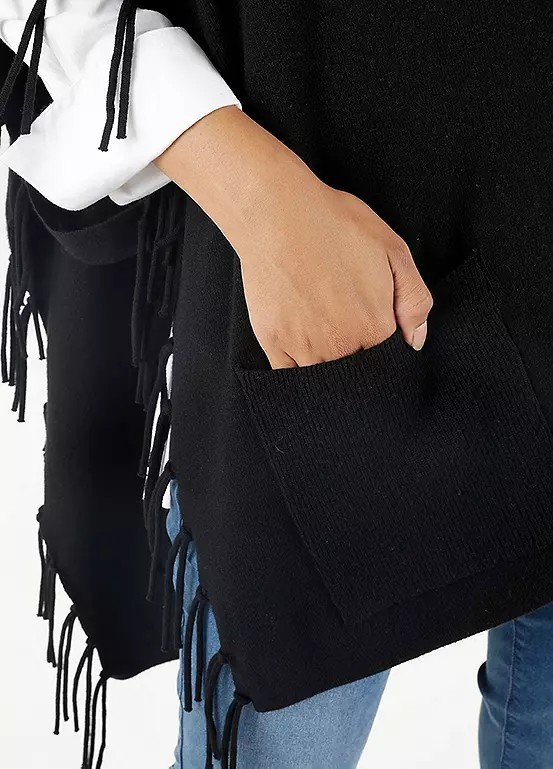Aniston | Dames | Poncho | Zwart | Fijn breisel