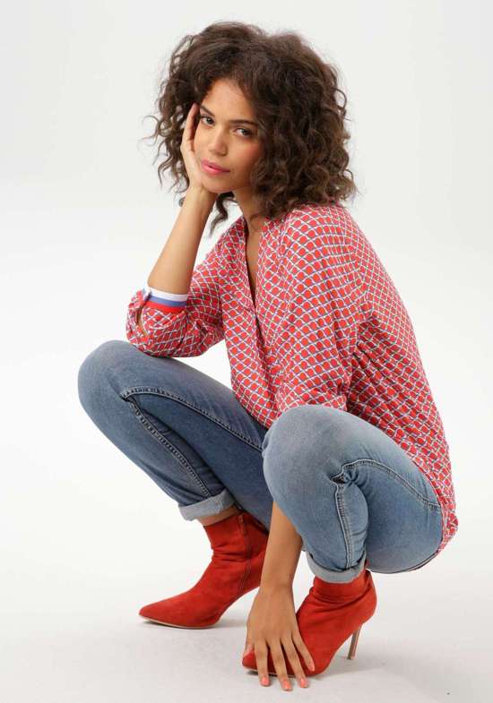 Aniston | Dames |  Blouse | Graphic print | Rood - Blauw - Wit