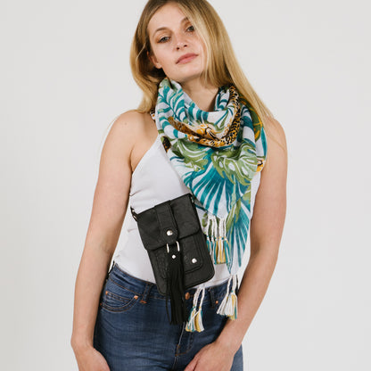 Michelle | Telefoontasje | Crossbody | Effen met croco accent | Franjes | Zwart