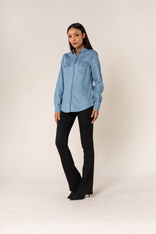 Nina Carter | Dames | Blouse | Blauw - Denim | Light Blue
