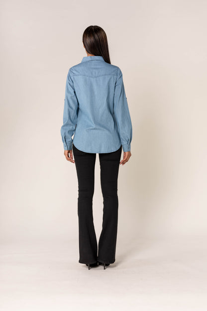 Nina Carter | Dames | Blouse | Blauw - Denim | Light Blue