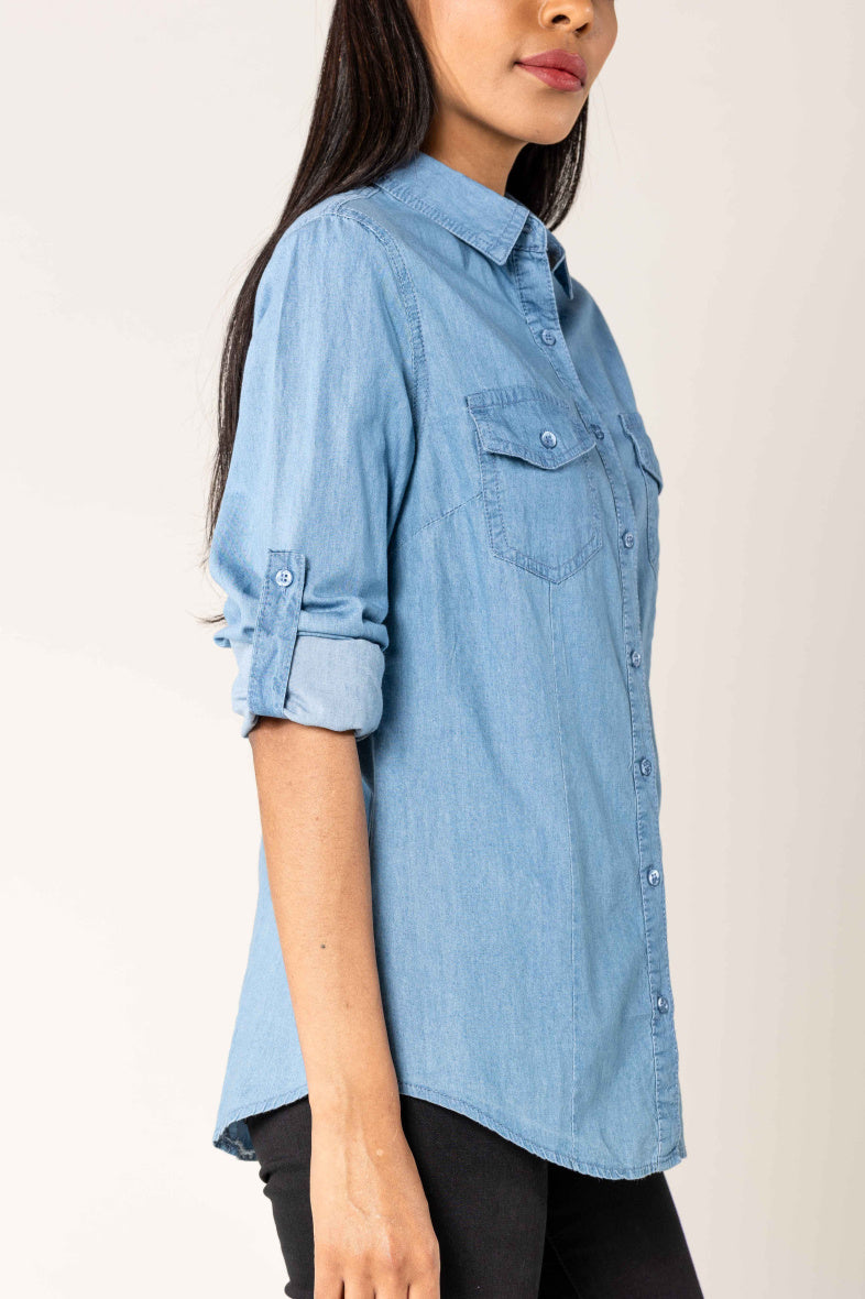Nina Carter | Dames | Blouse | Blauw - Denim | Light Blue