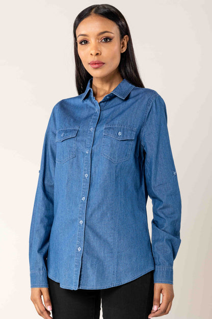 Nina Carter | Dames | Blouse | Blauw - Denim | Denim Blue