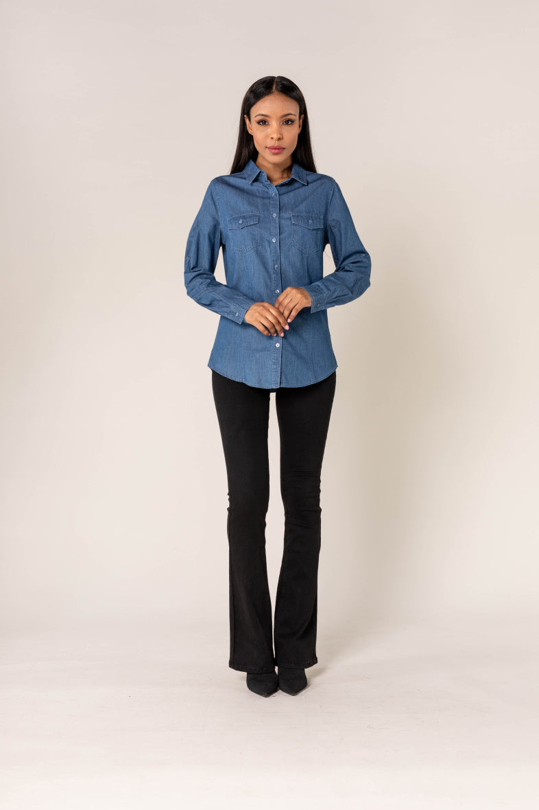 Nina Carter | Dames | Blouse | Blauw - Denim | Denim Blue