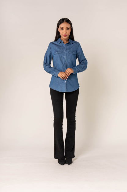 Nina Carter | Dames | Blouse | Blauw - Denim | Denim Blue