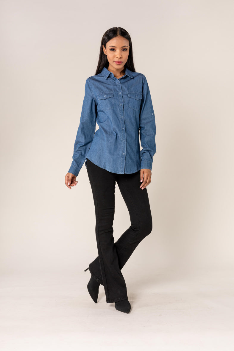 Nina Carter | Dames | Blouse | Blauw - Denim | Denim Blue