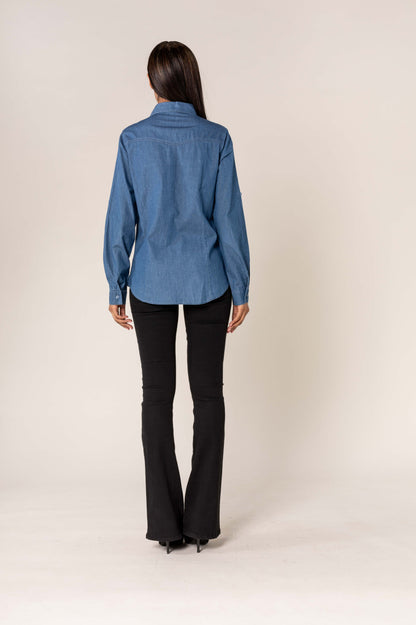 Nina Carter | Dames | Blouse | Blauw - Denim | Denim Blue